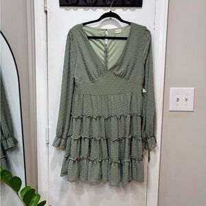Altar'd State Sage Green Boho Babydoll Textured Dress L